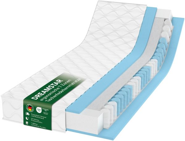 DREAMSTAR Ergo Flex Duo Taschenfederkernmatratze 120x200 cm | ergonomische 7-Zonen Matratze | Öko-TEX® | H2 (0-80kg) & H3 (80-100kg) | Hypoallergen & Antibakteriell | 17 cm hoch 120x200 cm