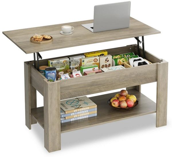WLIVE Couchtisch Höhenverstellbar und Ausziehbar, Couchtisch Holz mit Stauraum (Wohnzimmertisch für Wohnzimmer, Büro, 1 Tisch), 98 x 48 x 46 cm