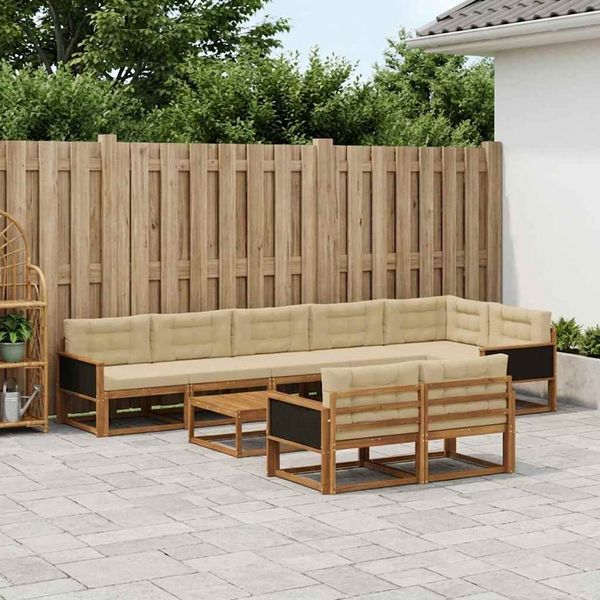 vidaXL Outdoor-Sofagarnitur mit Kissen 9 pcs Natur und Beige 3382676