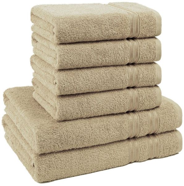 Hammetex 6 teiliges Handtuch Set, 100% Baumwolle Weich Saugstark Qualität Handtücher Set, 2 Badetücher 70x140 cm, 4 Handtücher 50x100 cm, Beige