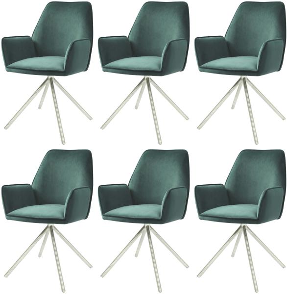 Mendler 'HWC-G67' 6er-Set Esszimmerstuhl mit Armlehne, drehbar mit Auto-Position, Grün, Silber