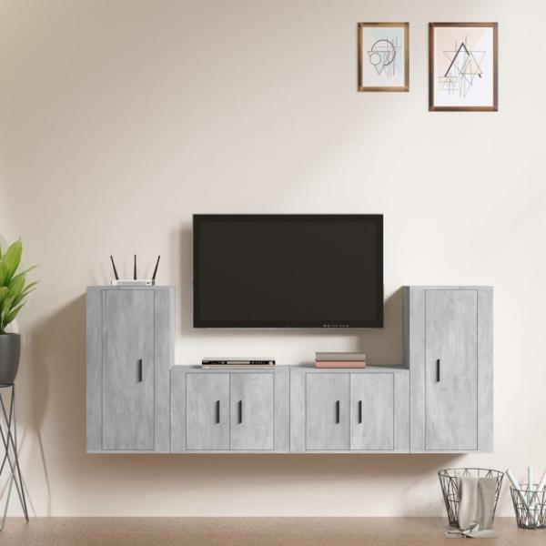 vidaXL 4-tlg. TV-Schrank-Set Betongrau Holzwerkstoff 3188554