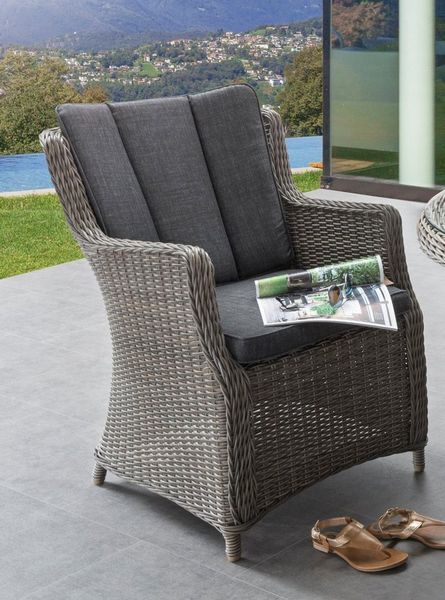 Destiny Garten-Essgruppe LUNA, (Set, 13-tlg, 4 Sessel, Tisch Ø 100x75cm, Auflagen), (Set, 13-tlg, 4x Sessel, 1 Tisch Ø 100x75cm) Aluminium, Polyrattan