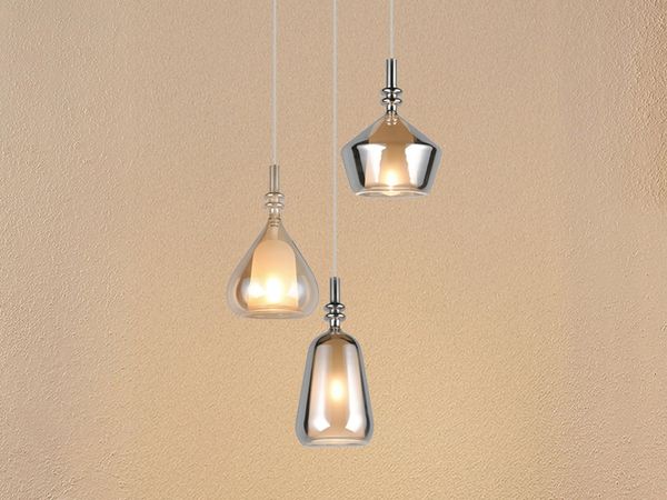 LED Cluster Pendelleuchte 3-flammig Glas Bernstein & Chrom verspiegelt, Ø 35cm