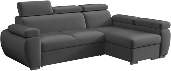 Mirjan24 'Boston Mini' Ecksofa mit Bettkasten und Schlaffunktion, Plüschstoff, Dunkelgrau, Rechts