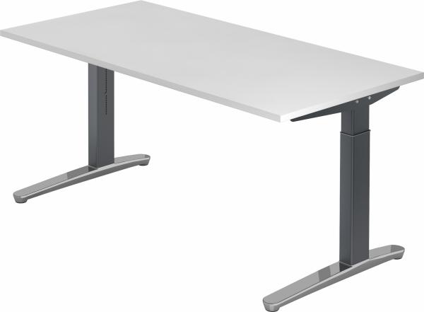 bümö manuell höhenverstellbarer Schreibtisch 160x80 in weiß, Gestell in graphit/alu - PC Tisch höhenverstellbar & groß, höhenverstellbarer Tisch Büro, großer Computertisch verstellbar, X16-W-GC