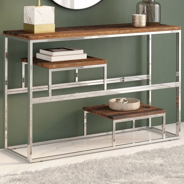vidaXL Konsolentisch Silbern Edelstahl und Massivholz 350005