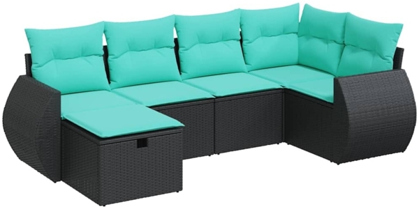 vidaXL 6-tlg. Garten-Sofagarnitur mit Kissen Schwarz Poly Rattan 3325583
