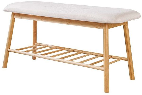 riess-ambiente Schuhbank ZEN-BO 90cm natur/beige - Bambus, FSC, Regal, Sitzbank, mit Stauraum (Einzelartikel, 1-St), Gepolsterte Garderobenbank aus Massivholz - ideal für Eingangsbereich