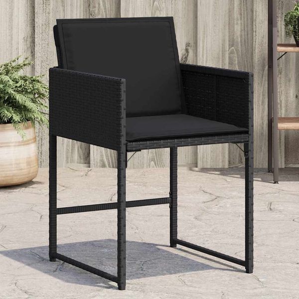 vidaXL Gartenstühle mit Kissen 4 Stk. Schwarz Poly Rattan 365001