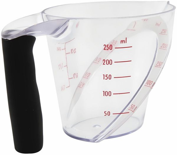 HIT Trading Messbecher MESSBECHER 250ml transparent aus Kunststoff mit Griff Skala 72, Messkanne Maßbecher