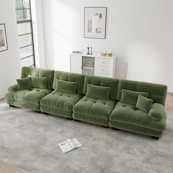 Modulares Ecksofa aus Chenille mit Tiefensitz, 406 x 77 x 81 cm, grün