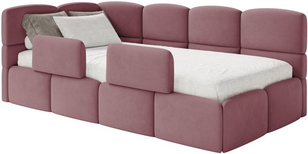 Selsey 'Cloudy' Kinderbett 120 cm, Bettkasten, 2x Rausfallschutz, Velours, links, Rosa