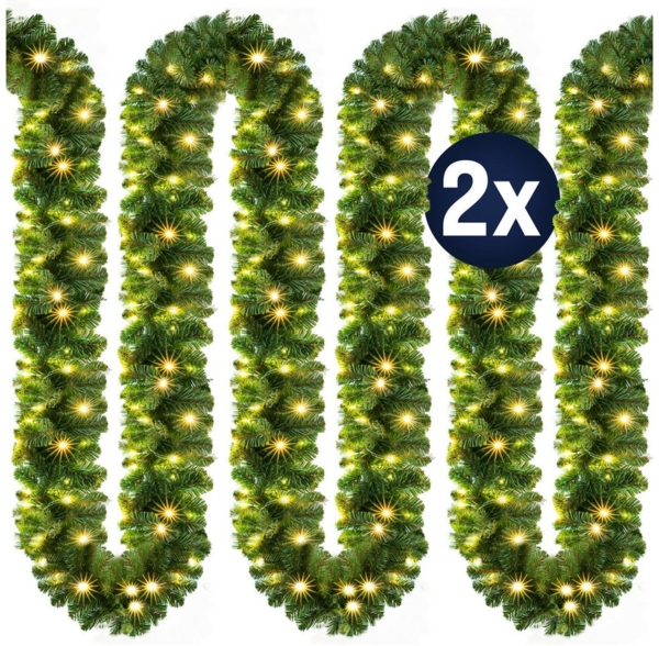 Kunstgirlande, Casaria, Höhe 28 cm, Weihnachtsgirlande 2x 10m 200 LED Warmweiß Innen Außen IP44 Girlande
