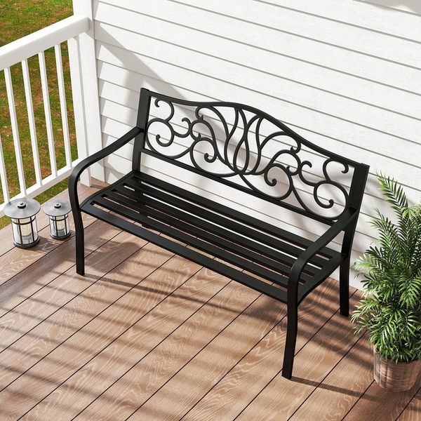 COSTWAY Gartenbank, Metall, Sitzbank für 2 Personen, bis 300 kg belastbar