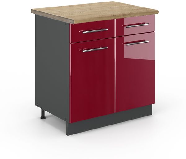 Küchenunterschrank Fame-Line Bordeaux Hochglanz 80 cm , AP Eiche Vicco