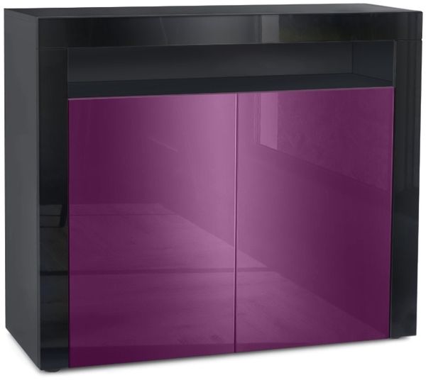 Vladon Kommode Valencia, Sideboard mit 2 Türen und 1 offenem Fach, Schwarz matt/Brombeer Hochglanz/Schwarz Hochglanz (108 x 92 x 40 cm)