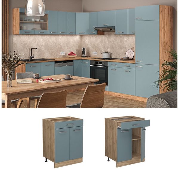Küchenunterschrank R-Line Blau-Grau 60 cm mit Schublade, ohne Arbeitsplatte Vicco Bild 2