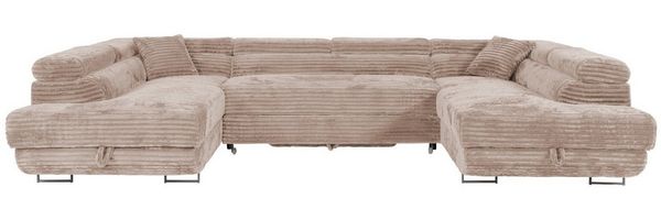 Labett Wohnlandschaft mit Schlaffunktion & Bettkasten GUSTAVO U-Form Sofa aus Cord