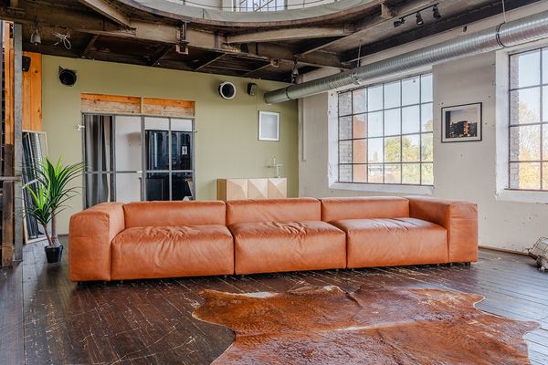 KAWOLA Sofa MIA Modulares Sofa 8-tlg. Lederfaserstoff cognac 72 x 120 x 418 cm