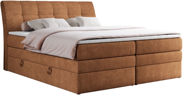 Boxspringbett, Stauraumbett, Bett mit Multipocket-Matratze und Topper - GOLD-10-KING - 200x200cm - Orange Stoff - H3 Bild 3