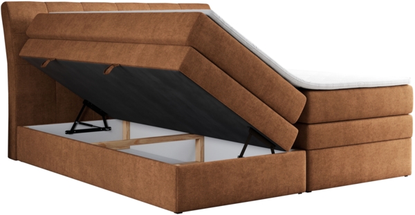 Boxspringbett, Stauraumbett, Bett mit Multipocket-Matratze und Topper - GOLD-10-KING - 200x200cm - Orange Stoff - H3 Bild 4