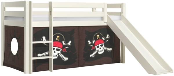 Kinderbett mit Rutsche Karolina Massivholz Weiß Textilset Caribian