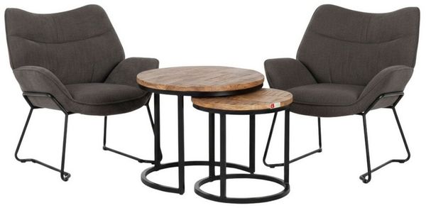 bene living Loungeset Couchtisch Fermo und 2er Set Sessel Aliano dunkelgrau, (Indoor-Möbelset, 4-tlg), Arm- und Rückenlehne - feines Mangoholz - Metall-Gestell