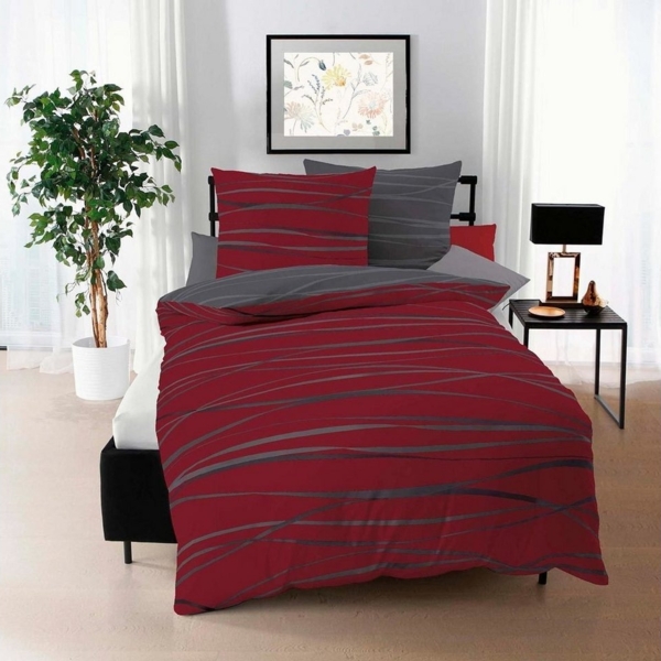 BETTWARENSHOP Bettwäsche Satinmotion redgraphit, Mako Satin, 2 teilig, zeitloses Design mit zartem Seidenglanz