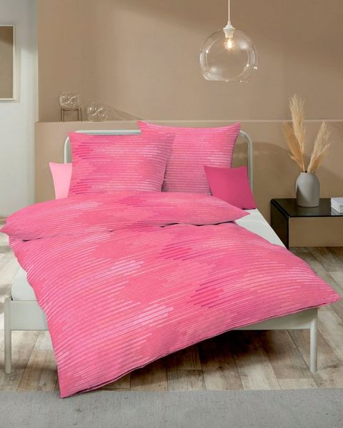 Satin-Bettwäsche Ikat 155 x 220 cm / Ikat Allover, Baumwolle, Pink