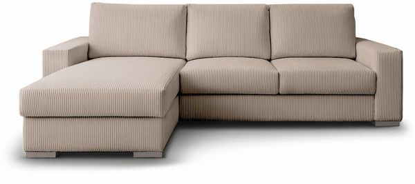 Deine Möbel 24 Ecksofa CORD - MINI 240 cm breit in Cord-Stoff / Webstoff Kuschelsofa, Ecksofa mit Ottomane 3 Teile, lose Rückenkissen waschbare Kissenbezüge Sofa in verschiedenen Farben