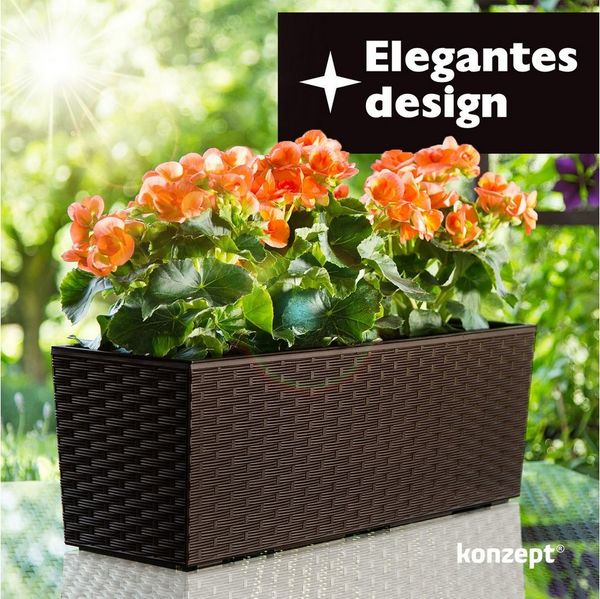 KONZEPT Balkonkasten Hochwertige Blumenkasten Rattan-Optikin, rechteckig 56 x 19 cm, Balkonkasten ideal fur Balkon, Terrasse, Fensterbank