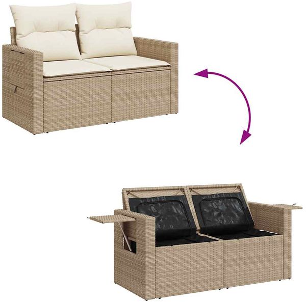 vidaXL 8-tlg. Garten-Sofagarnitur mit Kissen Beige Poly Rattan 3326439 Bild 9