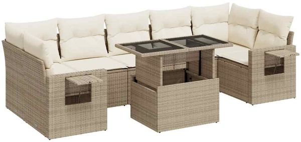 vidaXL 8-tlg. Garten-Sofagarnitur mit Kissen Beige Poly Rattan 3326439 Bild 2