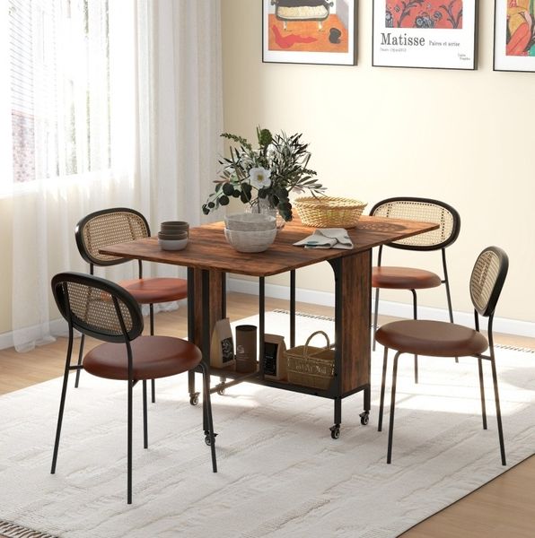 Esstisch 130x80x74 cm Rustic Brown, klappbar, mit Ablage und Rollen für bis zu 6 Personen