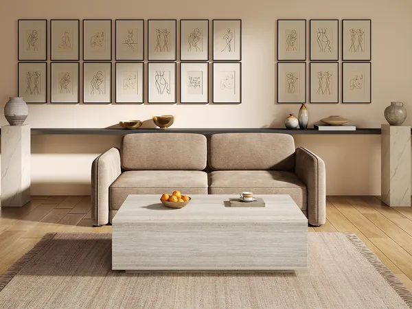 Vente-unique - ANTRIM Couchtisch Holz, Platte Beige - B 75 cm x H 35 cm x L 120 cm