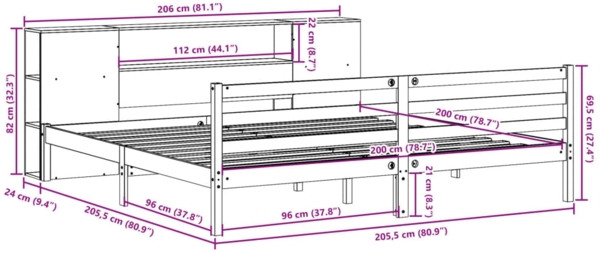 vidaXL Massivholzbett mit Regal ohne Matratze 200x200 cm Kiefernholz 3321860 Bild 10