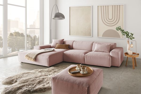 KAWOLA Sofa RANI Ecksofa Cord rosa Recamiere links 71 x 189 x 299 cm