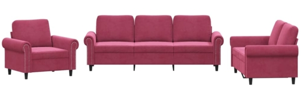 vidaXL 3-tlg. Sofagarnitur mit Kissen Weinrot Samt 3202174