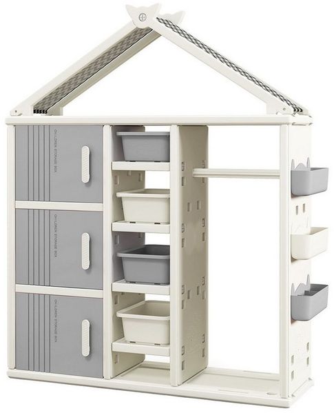 COSTWAY Kinderregal, Spielzeugregal in Hausform mit Boxen und Schubladen