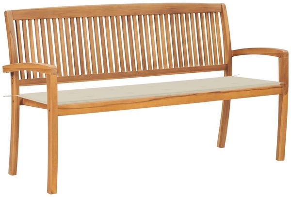 vidaXL Stapelbare Gartenbank mit Auflage 159 cm Massivholz Teak 3063308