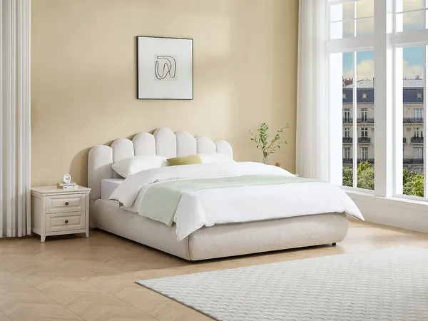 Vente-unique - SILVATORA Bett Stoff Beige - B 182 cm x H 109 cm x L 222 cm
