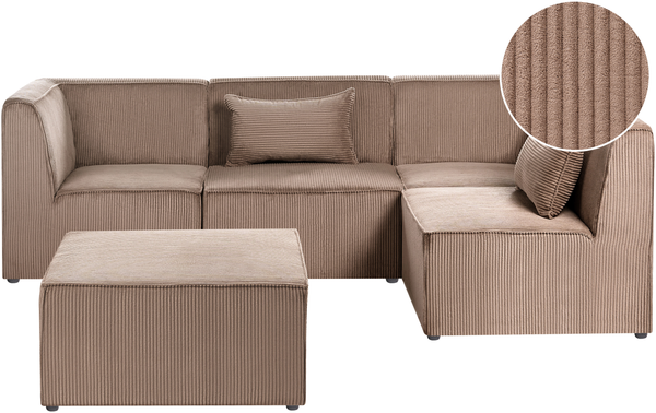 Modul Ecksofa 4-Sitzer LEMVIG Cord Sandbeige mit Ottomane linksseitig