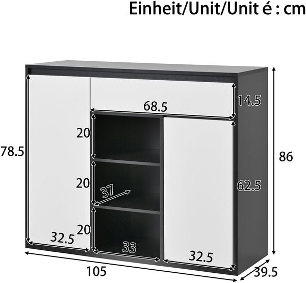 Merax Schuhschrank mit zwei Türen und einer Schublade mit verstellbarem Schuhregal, schwarz-weiß Bild 4