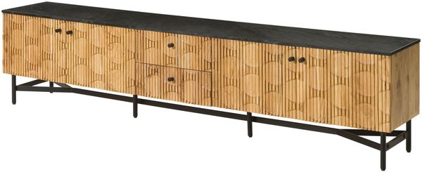 TV-Board Akazie 240x40x55 natur lackiert / Marmor schwarz LONDON #107
