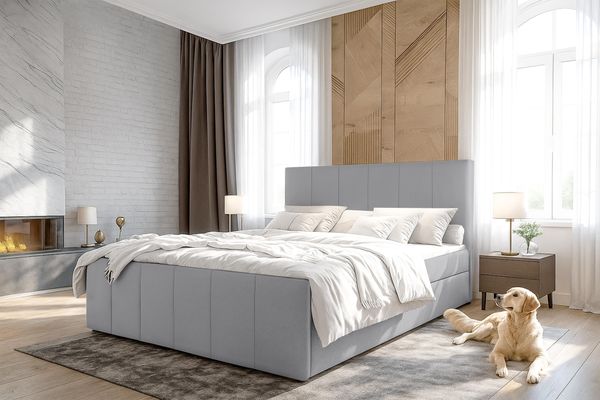 AX LIVING Levente Boxbett mit Bettkasten 140x200 graues Boxspringbett