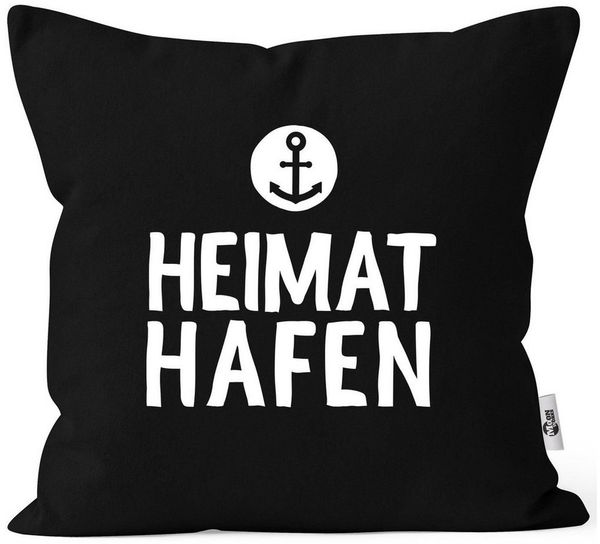 MoonWorks Dekokissen Kissenbezug Aufschrift Heimathafen Anker Geschenk Partner Familie Freunde maritimes Motiv Moonworks®