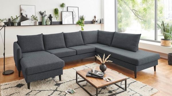 ATLANTIC home collection Wohnlandschaft Rekvik U-Form, mit Wellenunterfederung, mit Massivholzfüßen