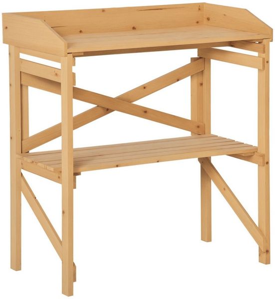 Outsunny Pflanztisch mit Ablagefläche, Holz (Gärtnertisch, 1-St, Blumentisch), für Garten, Braun