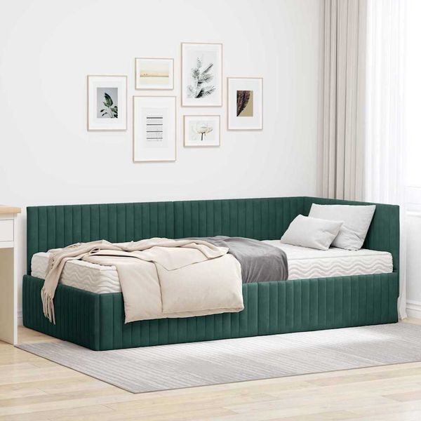 vidaXL Eckbettgestell mit Matratze mit Kopfteil 2 pcs Grün Samt 3393830